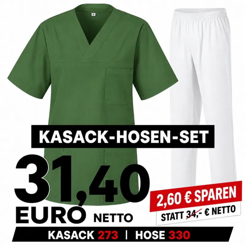 Kasack-Hosen-Set 273 und 330 in Dark Green mit weißer Schlupfhose